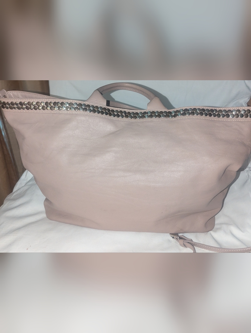 Antonio Cristiano Studded Italian Leather Slouchy Tote with Stud Accents